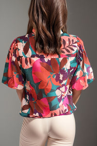 Floral Print Notched Puff Sleeve Top