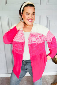 Fuchsia Ombre Cable Knit Cardigan