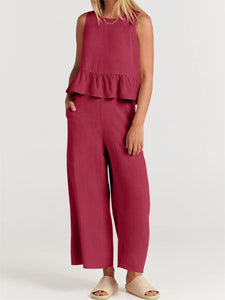 Round Neck Top and Wide Leg Pants Set-8 colors!