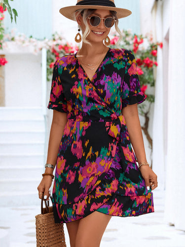 Abstract Floral Tie Dress-2 colors!