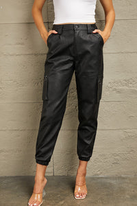 High Rise Leather Joggers by KanCan