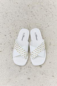 Studded Cross Strap Sandals in White