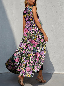Tiered Printed V-Neck Sleeveless Dress-6 color option!