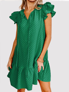 Green Ruffle Tie Neck Dress