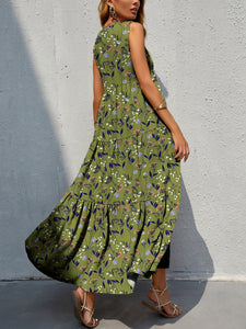 Tiered Printed V-Neck Sleeveless Dress-6 color option!